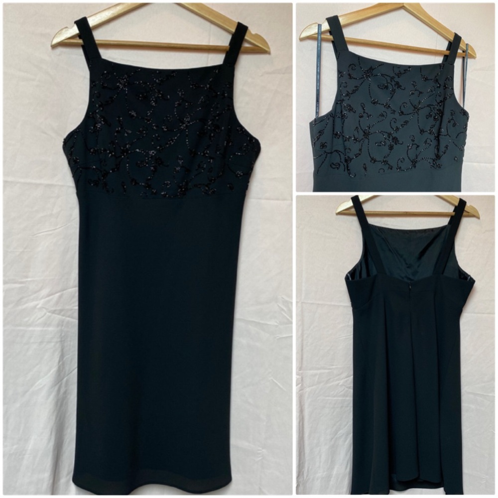 Vintage 90s Laundry by Shelli Segal Black Beaded Mini Dress Size 12 Petite